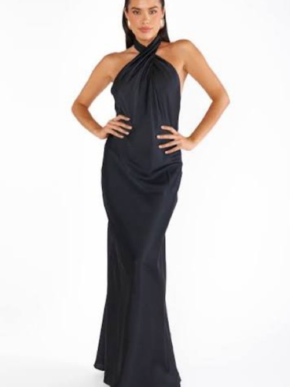 Show me your mumu Jasmine Halter maxi dress in black luxe satin